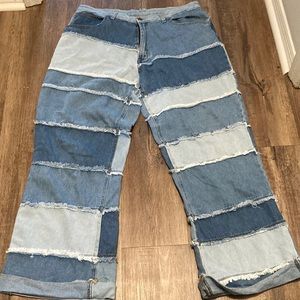 VINTAGE PATCHWORK BLUE JEANS SIZE 14W